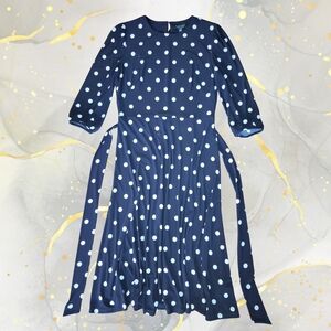 Ralph Lauren Navy and White Polka Dot Tie-Waist Dress